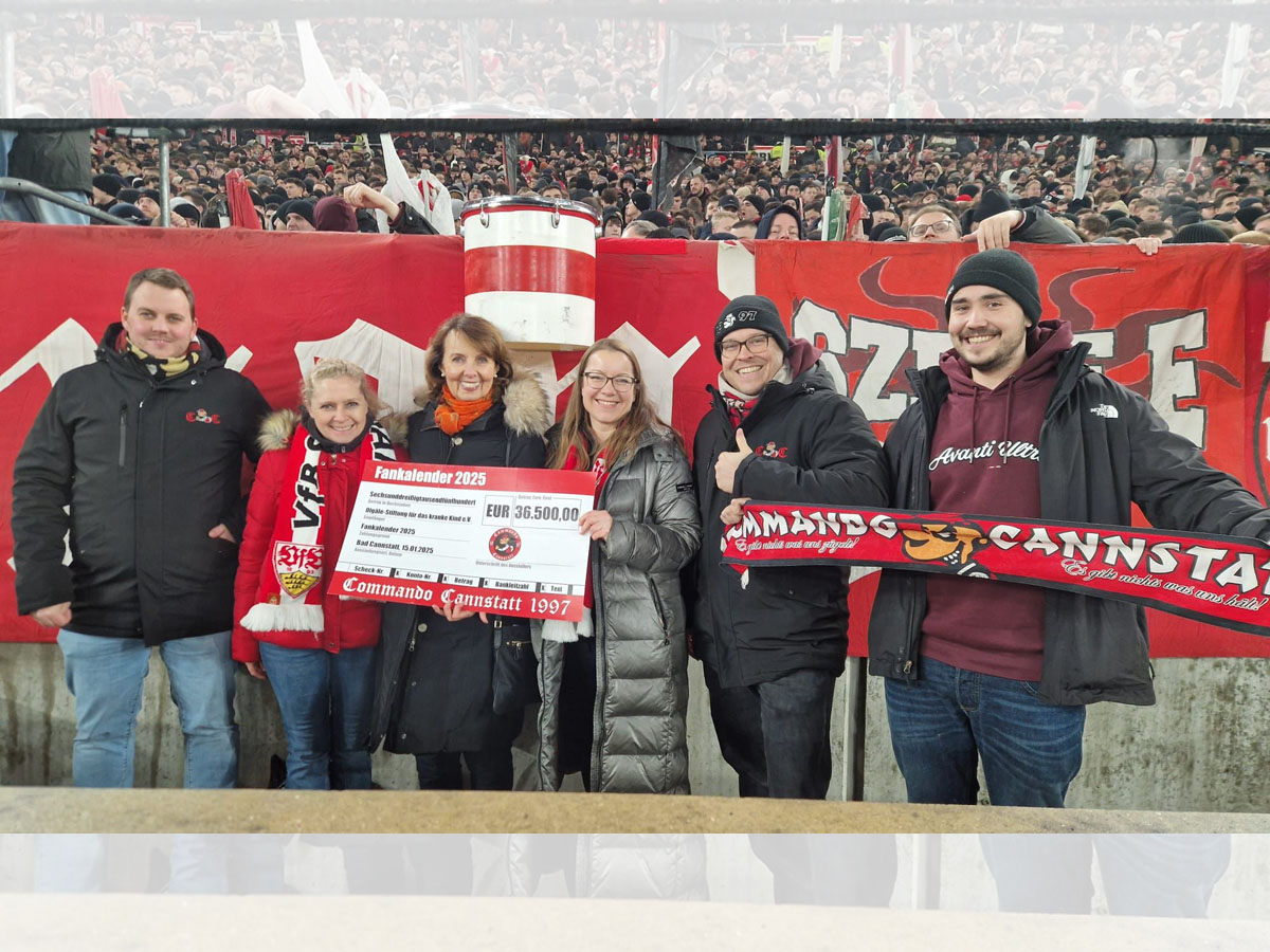 Spendenscheck Commando Cannstatt für die Olgäle-Stiftung in der MHP-Arena Stuttgart